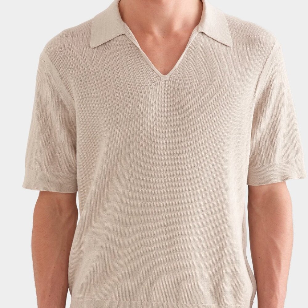Venroy Cream Textured Cotton Open Neck Polo sz M
